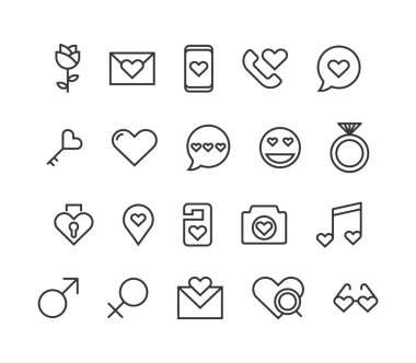Simgeler aşk ilgili düzenlenebilir kontur ayarlayın. 48 x 48 piksel mükemmel. Vektör