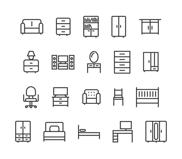 Set Muebles Vector Line Iconos Trazo Editable 48X48 Píxeles Perfecto — Vector de stock