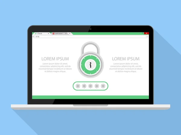 Online Gesichertes Passwortschloss Laptop Browser Vektor Symbol Abbildung — Stockvektor
