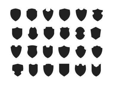 24 farklı kalkanlar basit şekli vektör simgeler beyaz arka plan kümesi