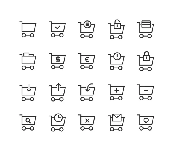 Einfache Reihe Von Warenkorb Bezogenen Vektorzeilensymbolen Enthält Symbole Wie Express — Stockvektor