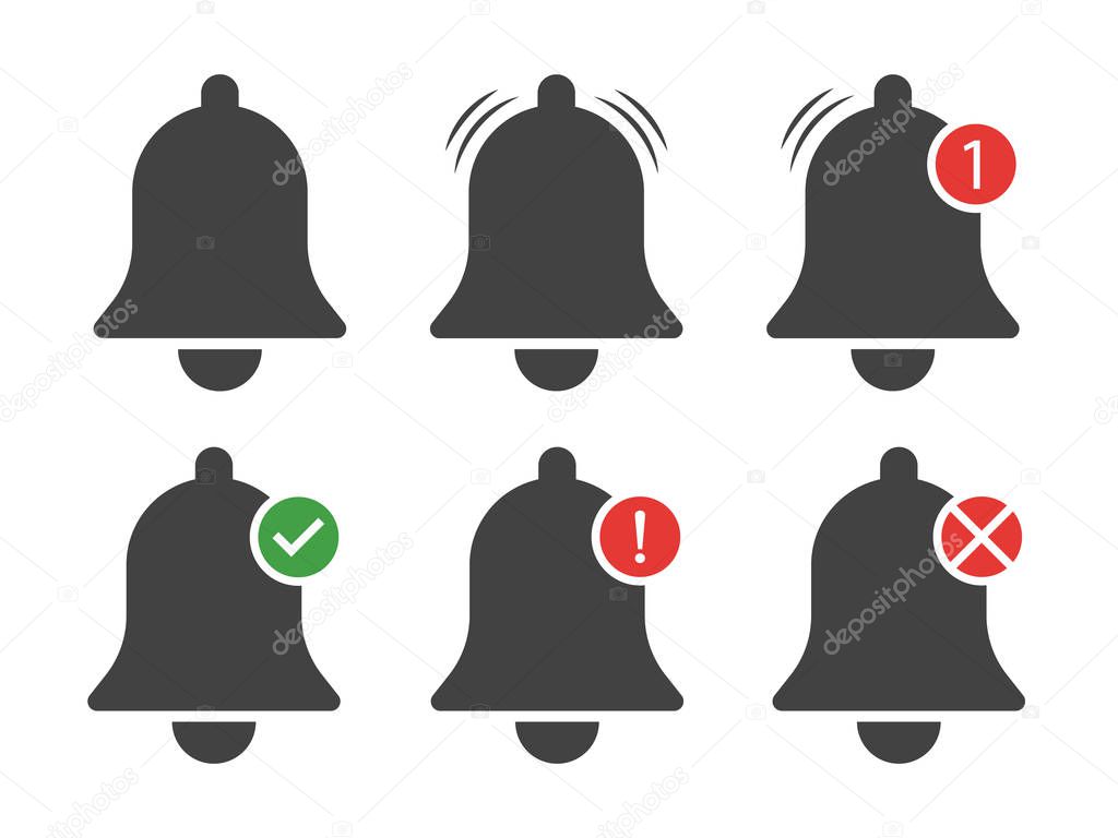 Set of Bell Notification Vector Illustrations