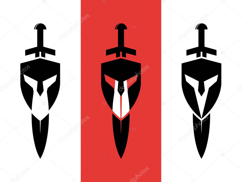 Set Gladiator Sword Helmet Warrior Logo Icon Vector