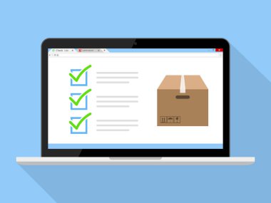 Kontrol listesi teslim paketini çevrimiçi dizüstü vektör simge tasarlamak için