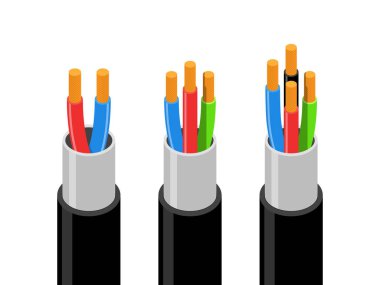 Elektrik kabloları. Elektrikli tel illüstrasyon vektör simge çeşitleri ile ayarla
