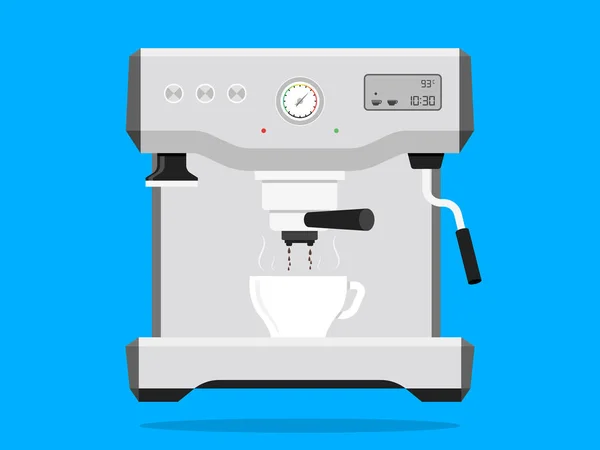 ホット コーヒー カップとコーヒー マシン フラットなデザインのベクトル図 — ストックベクタ