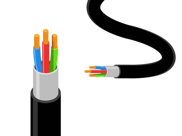 Câbles Électriques Set Avec Des Variétés Fil Électrique Illustration Vectorielle — Image vectorielle