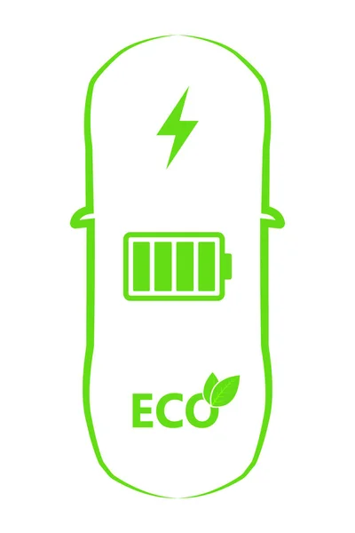 Elektrische Auto Pictogram Dunne Lijnstijl Hybride Voertuigen Logo Groene Logo — Stockvector