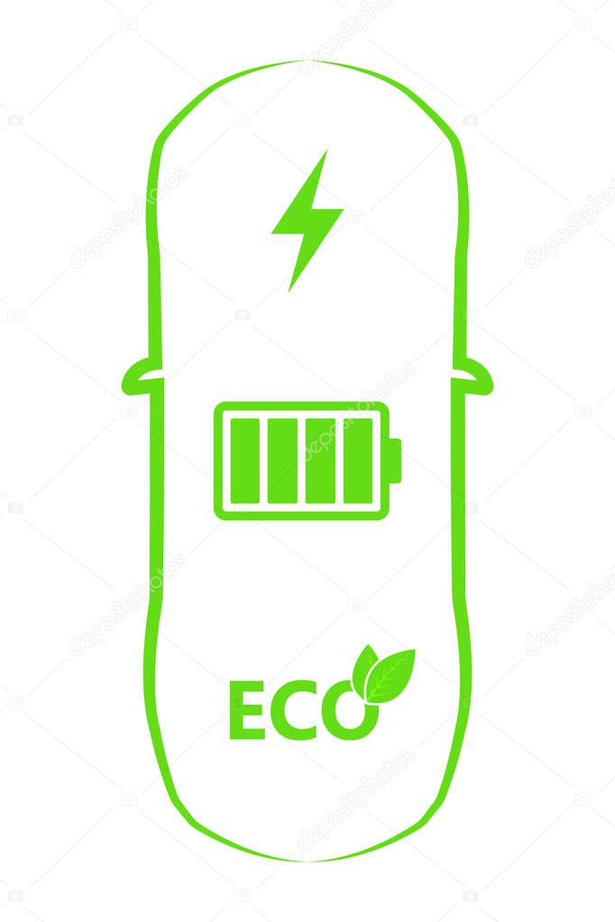 Electric car icon in thin line style. Hybrid Vehicles logo. Green logotype. Eco friendly auto or electric vehicle concept on white background Vector