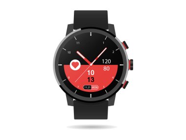 Akıllı seyretmek kalp hızı monitör ara e-posta müzik oyuncu adımları vektör simge illüstrasyon kavramı