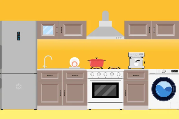Küche Inneneinrichtung Möbel Besteck Geschirr Kochen Wohnung Illustration Vektor — Stockvektor