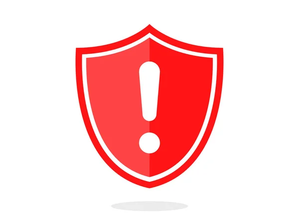Bouclier Sécurité Rouge Avec Point Exclamation Importance Icône Notification Attention — Image vectorielle