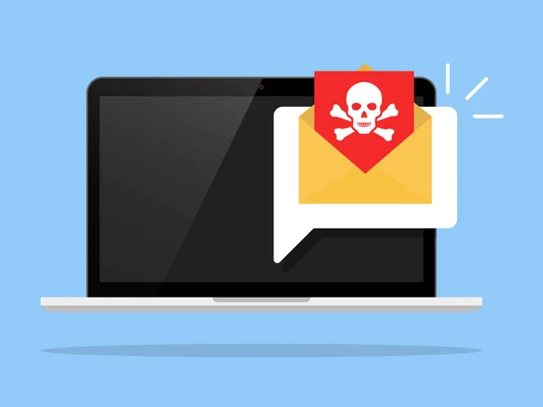 Laptop Und Umschlag Und Schädel Symbol Virus Malware Mail Betrug — Stockvektor