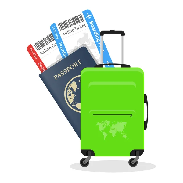 Reistas Bagage Geïsoleerd Een Witte Achtergrond Koffer Paspoort Zomertijd Vakantie — Stockvector