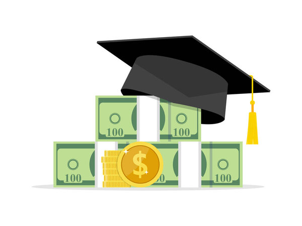 Investment in education. Graduate's cap on Study Money Icon Vector