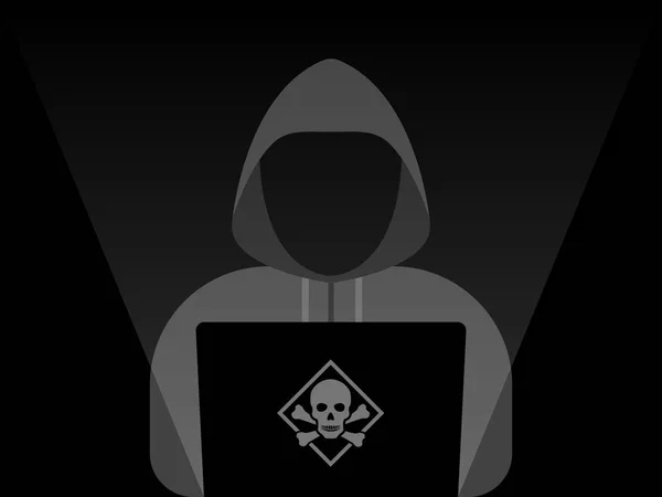 Hacker Laptop Pictogram Vlakke Afbeelding Van Hacker Laptop Vector Pictogram — Stockvector