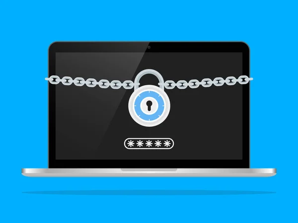 Laptop Lock Safe Password Chain Locker Illustration Vector — Stock Vector