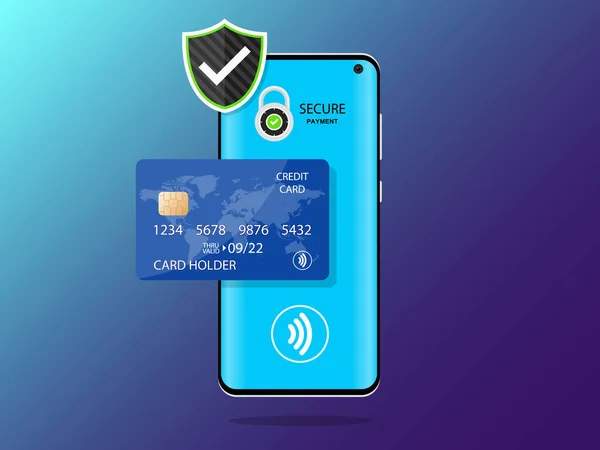 Mobiltelefon Und Internet Banking Sicherheit Bei Online Zahlungen Kreditkarte Schutz — Stockvektor