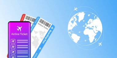 Bilet online Uçak bileti ve pasaport satın almak için konsept. Vektör çizimi