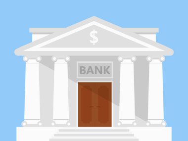 Banka binası beyaz arka planda izole edilmiş. Vektör çizimi. Düz biçim