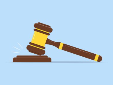 Yargıç tahta çekiç vektör çizim, düz tasarım, açık artırma, yargı.