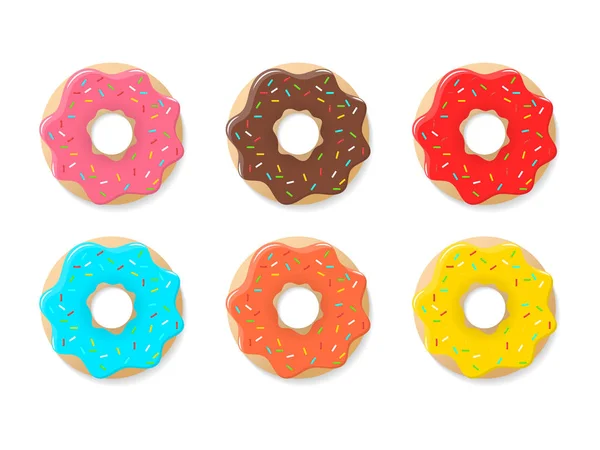 Donuts Con Esmalte Colores Salpicaduras Colores Ilustración Vector — Vector de stock