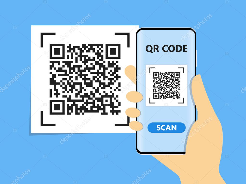 Mobile phone scanning qr code. Flat style icon. Vector illustration