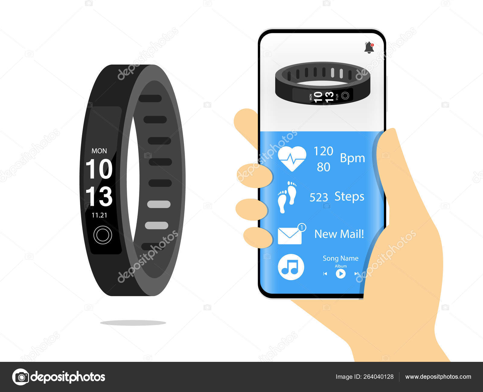 Smart Band App Mobile Phone Sport Bracelet Fitness Band Run — Stock Vector © AntonioFrancois