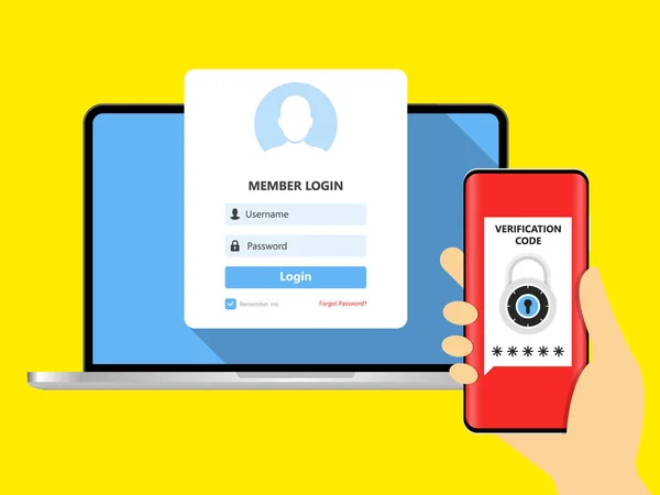 Zweistufige Authentifizierungsvektorillustration Flaches Cartoon Smartphone Und Computer Sicherheitsanmeldung Oder Anmeldung — Stockvektor
