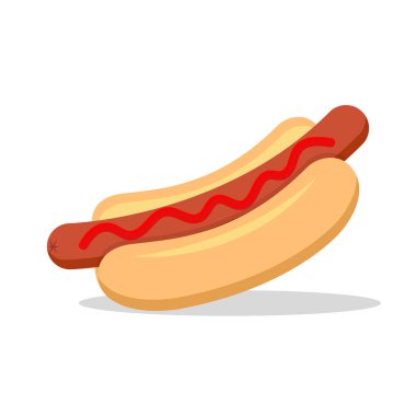 Sosisli sandviç. Poster, menüler, broşür, web ve simge fast food için vektör izole düz illüstrasyon fast food