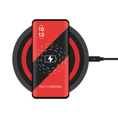 Kablosuz şarj cihazında siyah akıllı telefon Hızlı Şarj İllüstrasyon