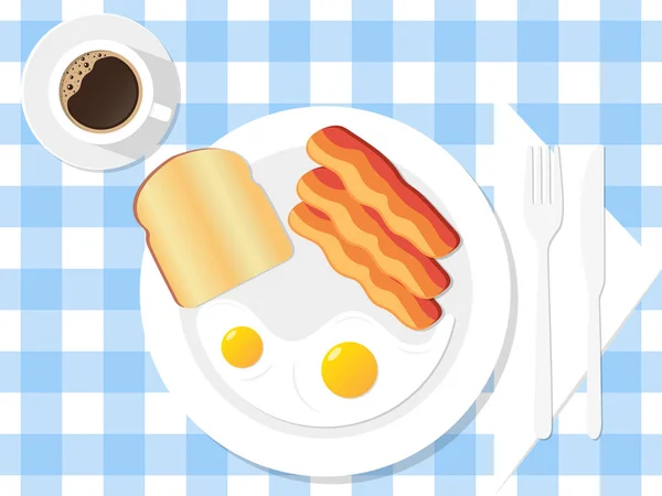 Frühstücksei Speck Auf Pfanne Gebratenen Kaffee Vektor Symbol Illustration — Stockvektor