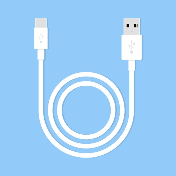 Cable Charger Untuk Smartphone Dengan Latar Belakang Biru Kabel Putih - Stok Vektor