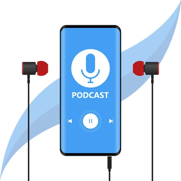 Podcast Línea Teléfono Móvil Vector Illustration — Vector de stock