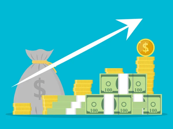 Geld Stijgende Groeiende Winst Cash Vector Illustratie — Stockvector