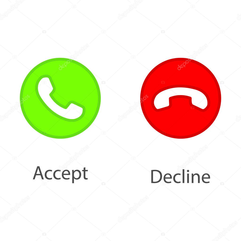 Accept & Decline Call Phone Icon. Answer And Decline Phone Call Buttons, Green And Red