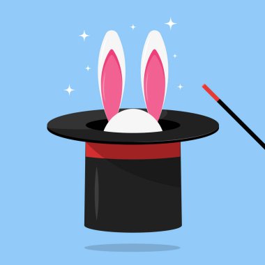 Sihirli şapka asası ve Tavşan Çizimi Sihirbaz Vektörü