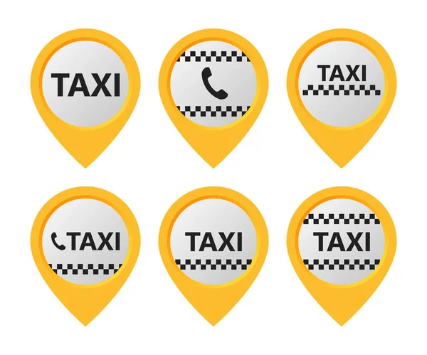 Set Taxi Mappa Indicatore Chiamata Icona Posizione Vettoriale — Vettoriale Stock