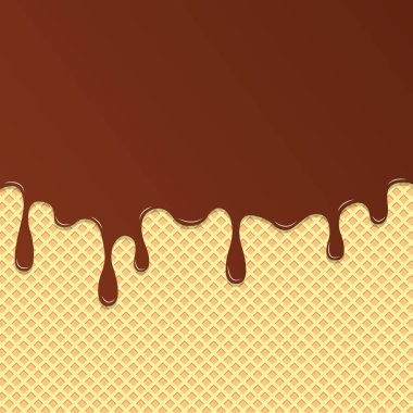 Çikolata damlayan dondurma waffle dokusu arka plan, vektör sanat ve illüstrasyon.