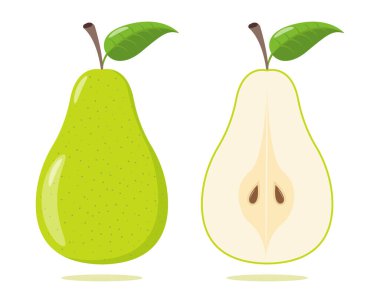 Set Green pear isolated on white background. Vector illustration. Cut green pear clipart