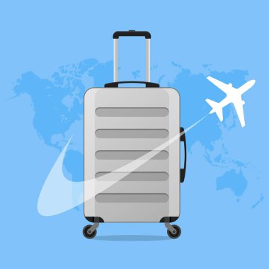 Seyahat bagajı Uçak Dünya Çizim Vektörü haritasından uçar