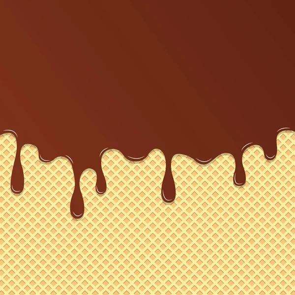 Goteo Helado Chocolate Que Fluye Sobre Fondo Textura Gofre Arte — Vector de stock