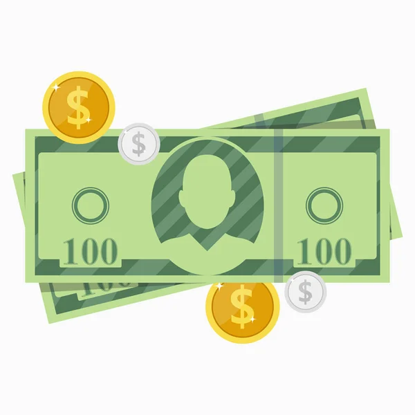 Bill Dinheiro Com Moedas Cash Illustration Vector —  Vetores de Stock