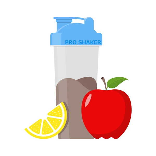 Protein Shaker Und Früchte Apple Lemon Diet Illustration Vector — Stockvektor