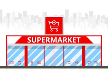 Süpermarket inşaatı şehir manzarası illüstrasyon vektörü