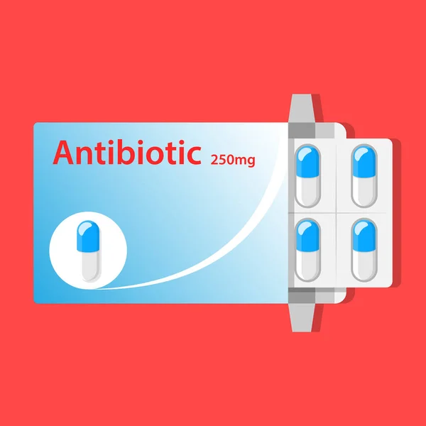 Antibiotika Einer Box Kapsel Einem Blister Vector Illustration — Stockvektor