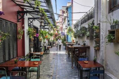 sokak turistik restoran ve barlarda siem biçmek eski kasaba Kamboçya