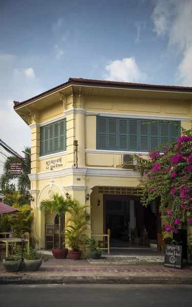 Idade Francês Arquitetura Colonial Edifícios Kampot Centro Cidade Rua Cambodia — Fotografia de Stock