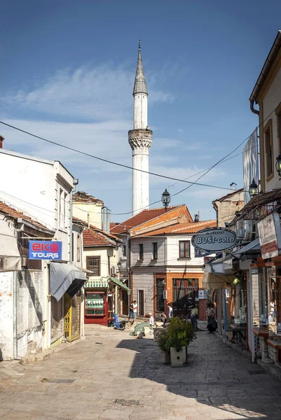 Eski Bazaarı Eski Kasaba Turizm Alanında Üsküp Makedonya Caddesi — Stok fotoğraf