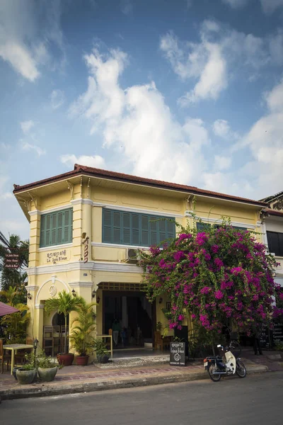 Idade Francês Arquitetura Colonial Edifícios Kampot Centro Cidade Rua Cambodia — Fotografia de Stock